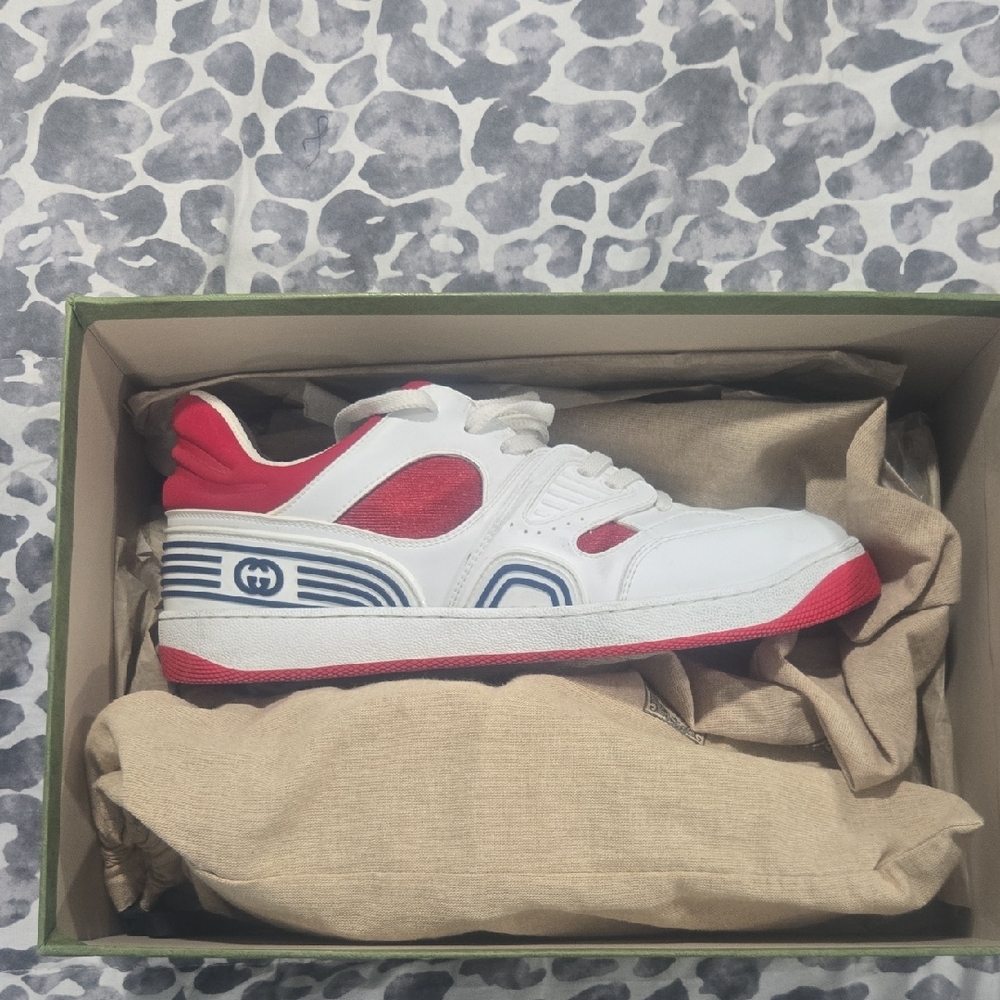 ' White and Red Gucci Shoes